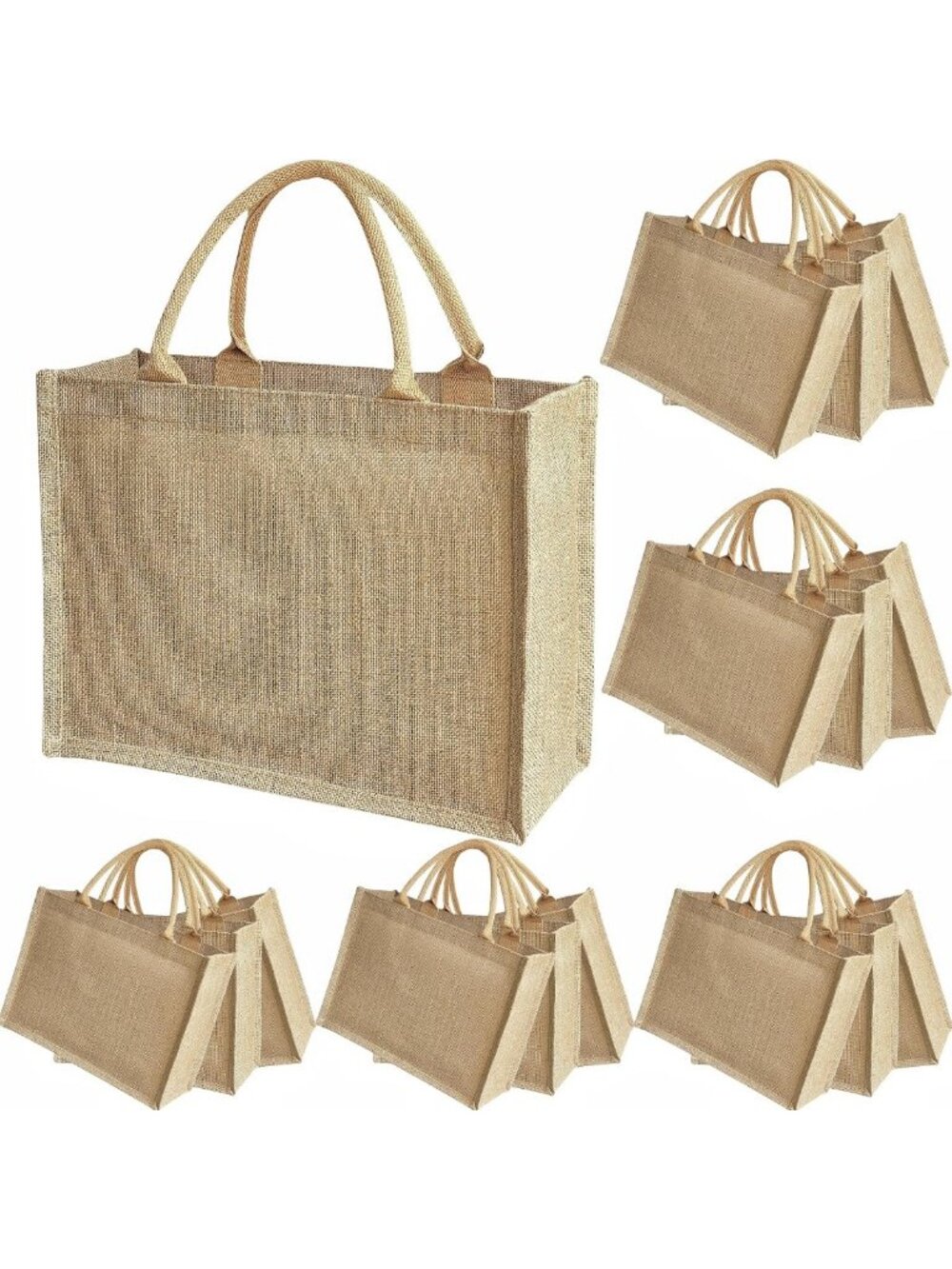 15 Pcs Reusable Jute Tote Bags | Eco-Friendly Burlap Shopping Bags 15.2"x12.2"x6